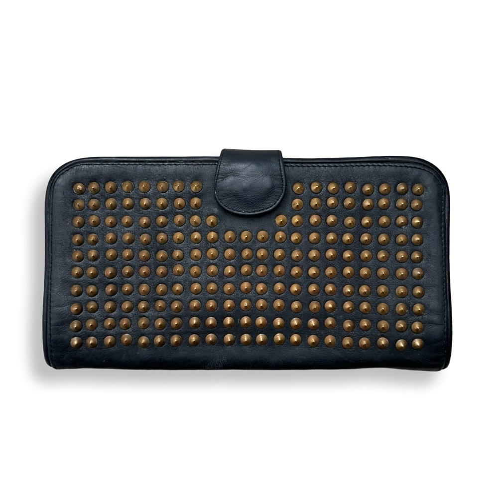 Black Studded Genuine Leather Long Bifold Wallet Vintage (Flawed)